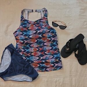 Colorful Fish Print Women's Swim Set size XL